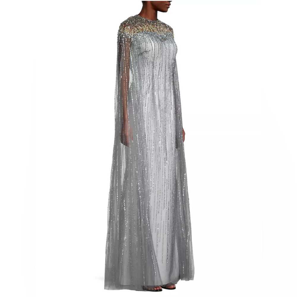Basix Chiffon Cape Gown in silver